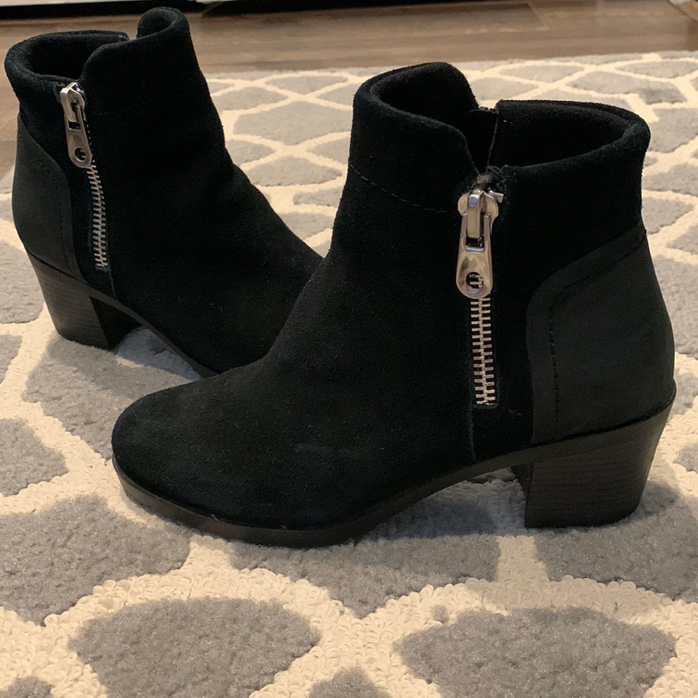 Women's Black Suede Ankle Boots with Side Zip